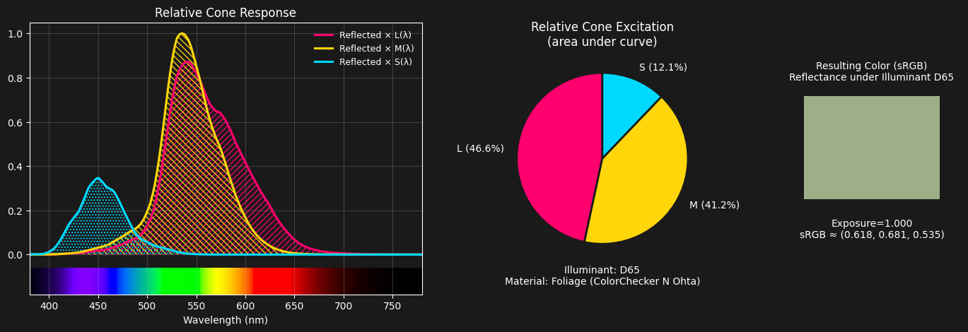 Integral of cone response results in ratio of cone excitement and a color perception